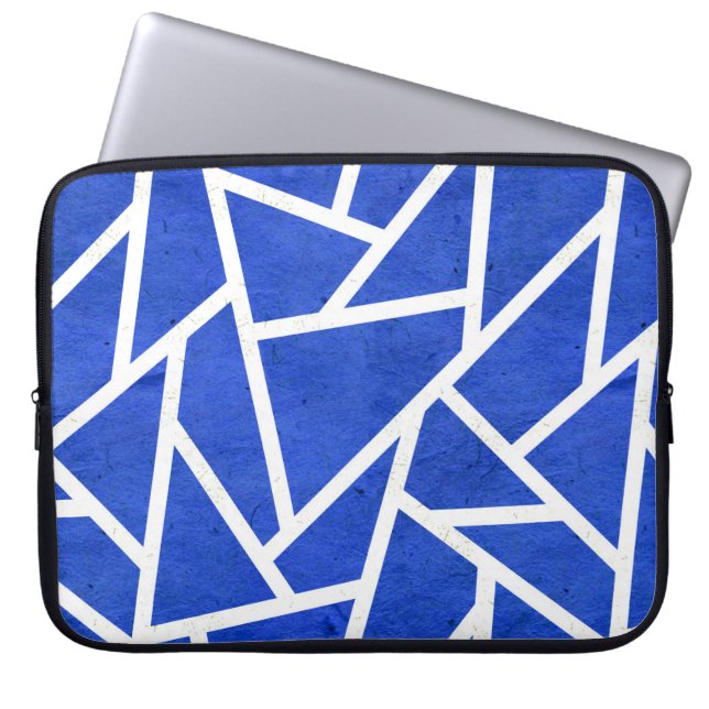 Royal blue and white mosaic pattern laptop sleeve (Front)
