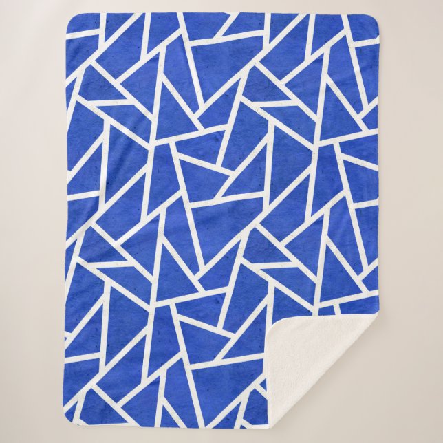 Royal blue and white mosaic pattern sherpa blanket (Front)