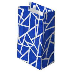 Royal blue and white mosaic pattern small gift bag