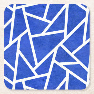 Royal blue and white mosaic pattern square paper coaster