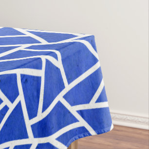 Royal blue and white mosaic pattern tablecloth