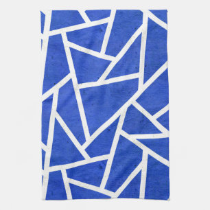 Royal blue and white mosaic pattern tea towel