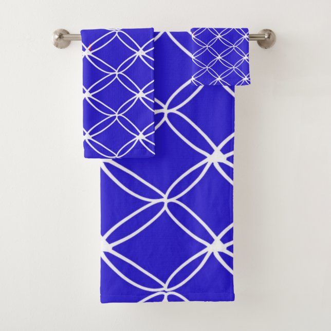 Royal Blue and White Pattern Bath Towel Set (Insitu)
