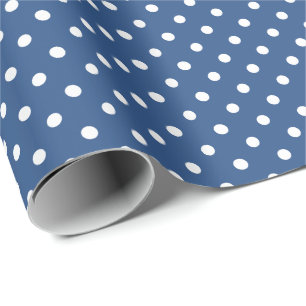 Royal Blue and White Polka Dot Pattern Wrapping Paper