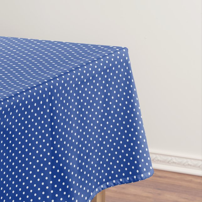 Royal Blue and White Polka Dots Tablecloth (In Situ)