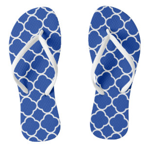 Royal Blue and White Quatrefoil Geometric Pattern Jandals