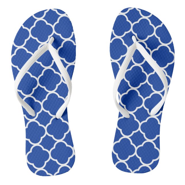 Royal Blue and White Quatrefoil Geometric Pattern Jandals (Footbed)