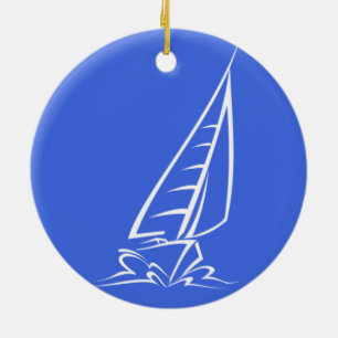 Royal Blue and White Sailing; Sail Boat Ceramic Tree Decoration