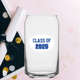 Royal Blue and White School Colours Class Year Can Glass