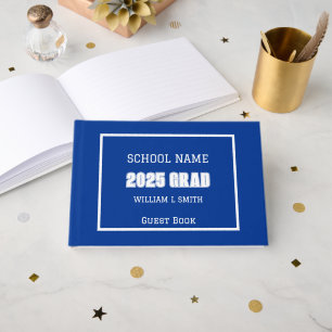 Royal Blue and White School Colours Graduation Guest Book
