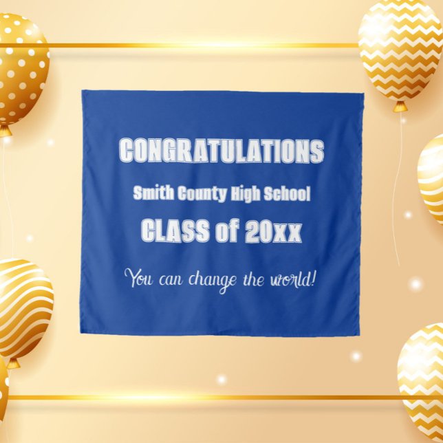 Royal Blue and White School Colours Graduation Tapestry (In Situ Party)