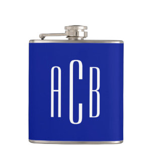 Royal Blue and White Simple Three Letter Monogram Hip Flask