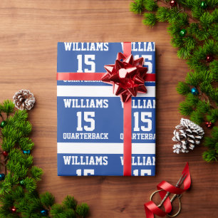  Royal Blue and White Sports Team Jersey Stripes Wrapping Paper