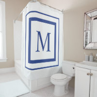Royal blue and white square border monogram