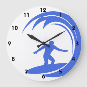 Royal Blue and White Surfing Large Clock