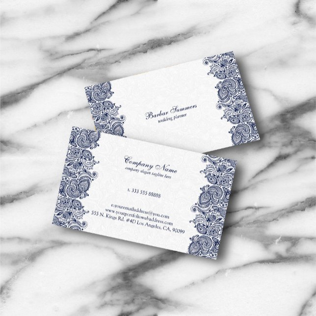 Royal Blue And White Vintage Paisley Business Card (Creator Uploaded)