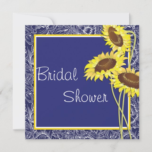 Royal Blue and Yellow Sunflowers Bridal Shower Invitation (Front)