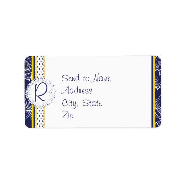 Royal Blue and Yellow Sunflowers Monogram Address Label (Front)