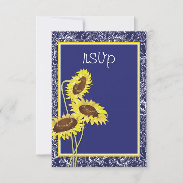 Royal Blue and Yellow Sunflowers RSVP (Front)