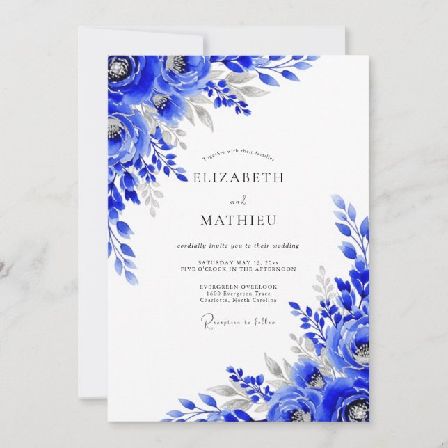 Royal Blue Arctic Winter Wedding Invitation (Front)