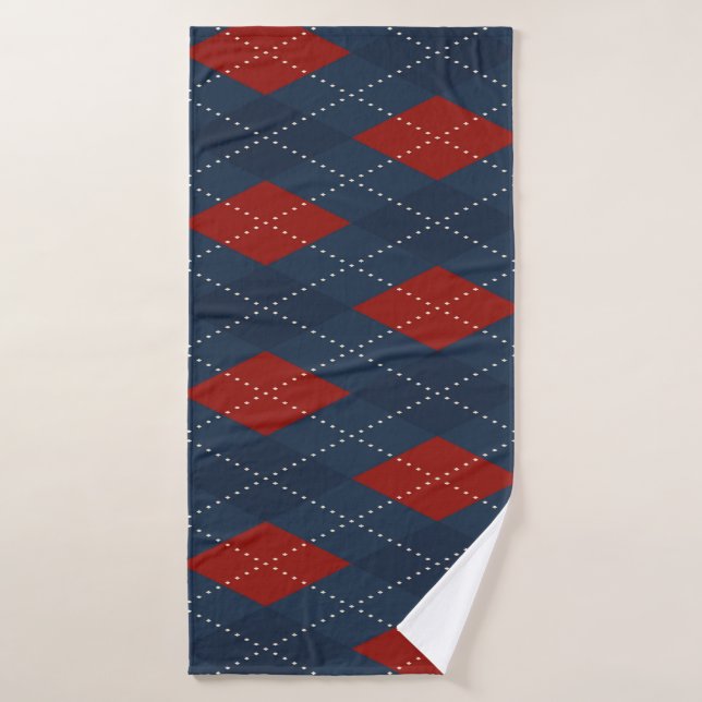Royal Blue Argyle Christmas Pattern Bath Towel (Bath Towel)