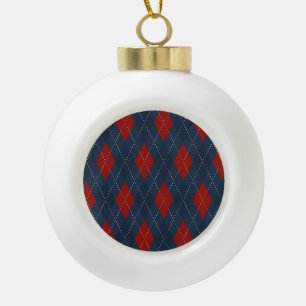 Royal Blue Argyle Christmas Pattern Ceramic Ball Christmas Ornament
