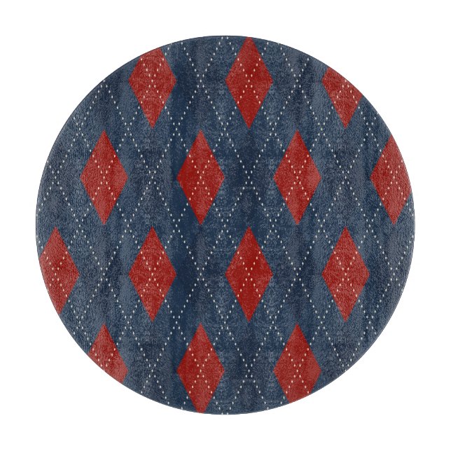 Royal Blue Argyle Christmas Pattern Cutting Board (Front)