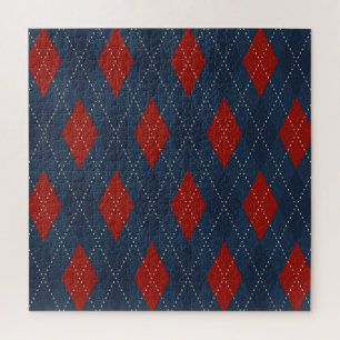 Royal Blue Argyle Christmas Pattern Jigsaw Puzzle