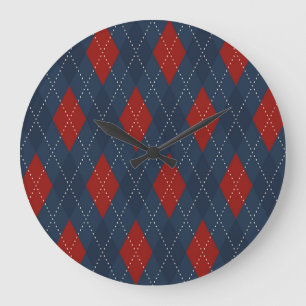 Royal Blue Argyle Christmas Pattern Large Clock