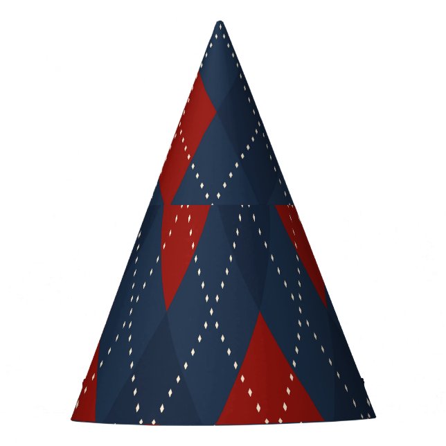 Royal Blue Argyle Christmas Pattern Party Hat (Front)