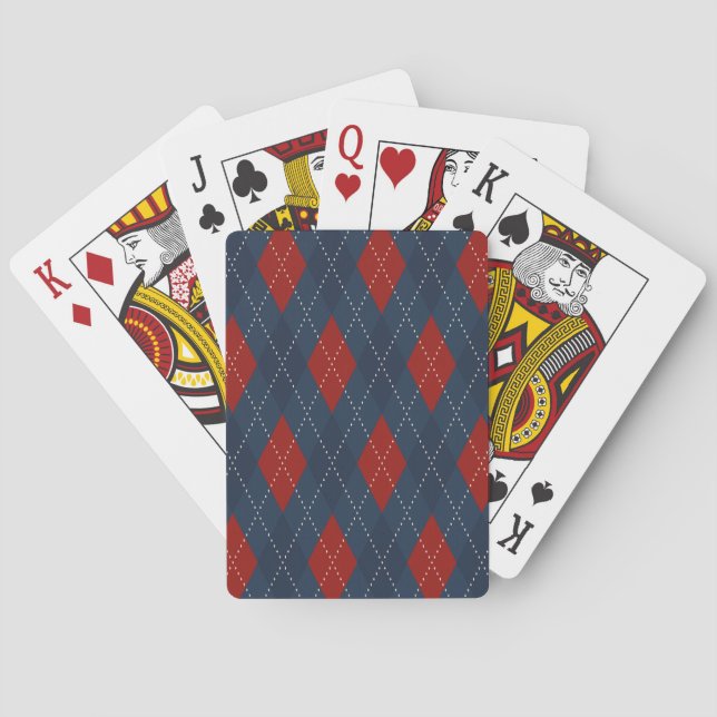 Royal Blue Argyle Christmas Pattern Playing Cards (Back)
