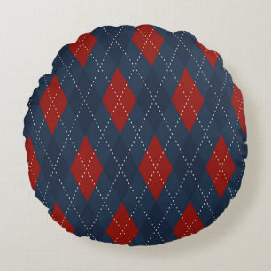 Royal Blue Argyle Christmas Pattern Round Cushion