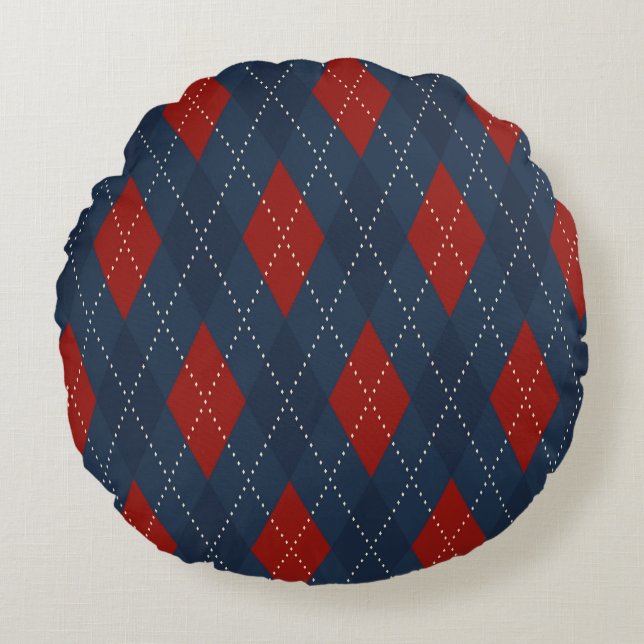 Royal Blue Argyle Christmas Pattern Round Cushion (Front)