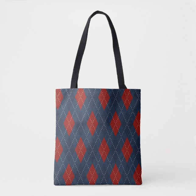 Royal Blue Argyle Christmas Pattern Tote Bag (Front)