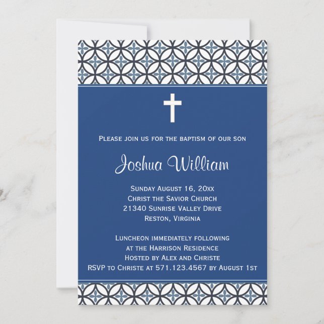 Royal Blue Baptism Christening Invitation (Front)