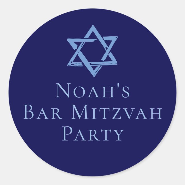 Royal Blue Bar Mitzvah Party Star of David Classic Round Sticker (Front)