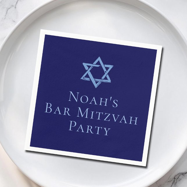 Royal Blue Bar Mitzvah Party Star of David Napkin (Creator Uploaded)
