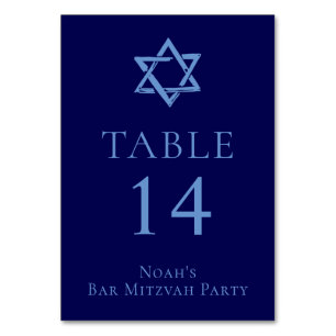 Royal Blue Bar Mitzvah Party Star of David Table Number