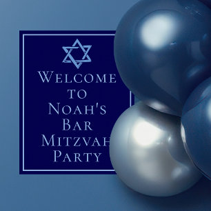 Royal Blue Bar Mitzvah Photo Star of David Party Poster