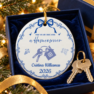 Royal Blue Became A Homeowner Custom Name & Year Ceramic Tree Decoration