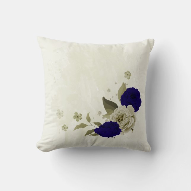 Royal blue beige floral cushion (Front)