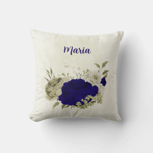 Royal blue beige floral cushion