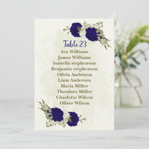 Royal blue beige floral seating chart card
