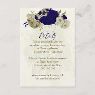 Royal blue beige floral wedding details enclosure card