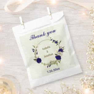 Royal blue beige floral wedding favour bags