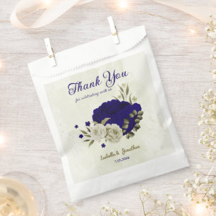 Royal blue beige floral wedding favour bags