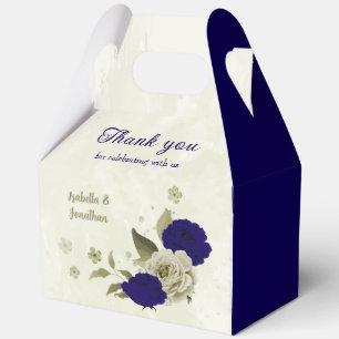 Royal blue beige floral wedding favour box