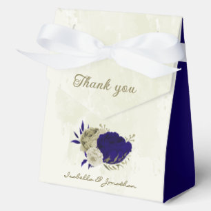 Royal blue beige floral wedding favour box