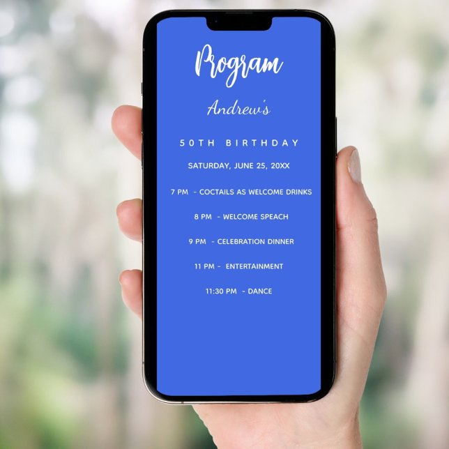 Royal blue birthday program dinner menu card (Creator Uploaded)