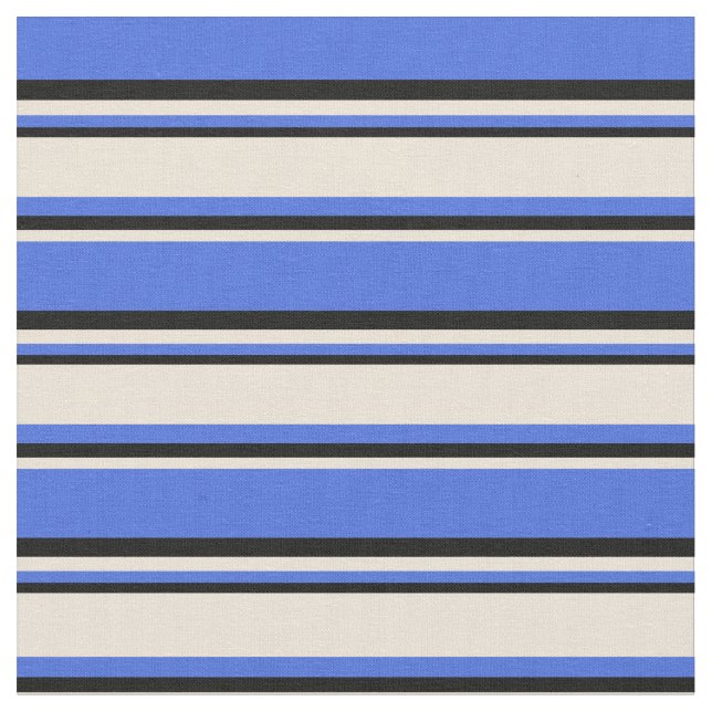 Royal Blue, Bisque & Black Striped/Lined Pattern Fabric (Close Up)